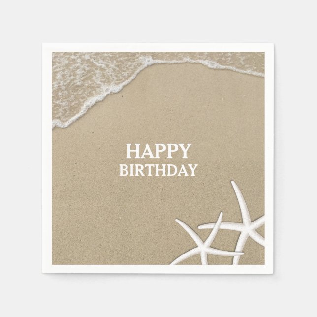 Starfish Beach Theme Happy Birthday Paper Napkins (Front)
