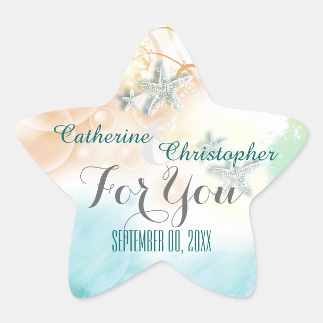 Starfish beach theme wedding favor "For you" Star Sticker (Front)