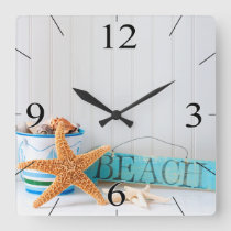 Starfish Beach Tropical Summer Square Wall Clock