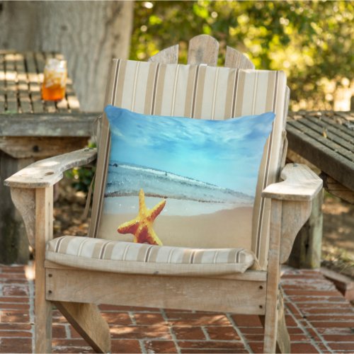 Starfish Beach Turquoise Blue Ocean Watercolor Outdoor Pillow