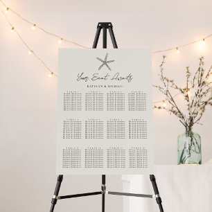 Starfish Beach Wedding 12 Table Seating Charts Foam Board