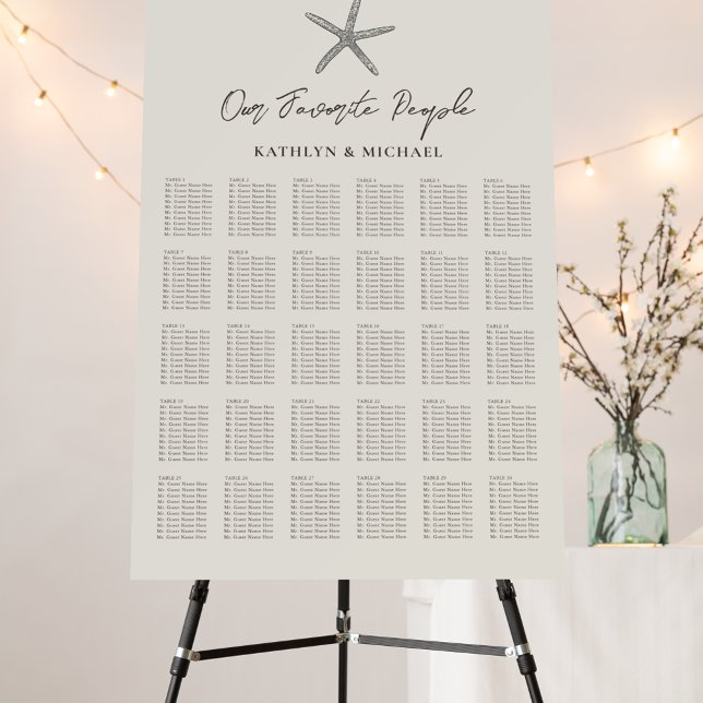 Starfish Beach Wedding 30 Table Seating Charts Foam Board (Creator Uploaded)