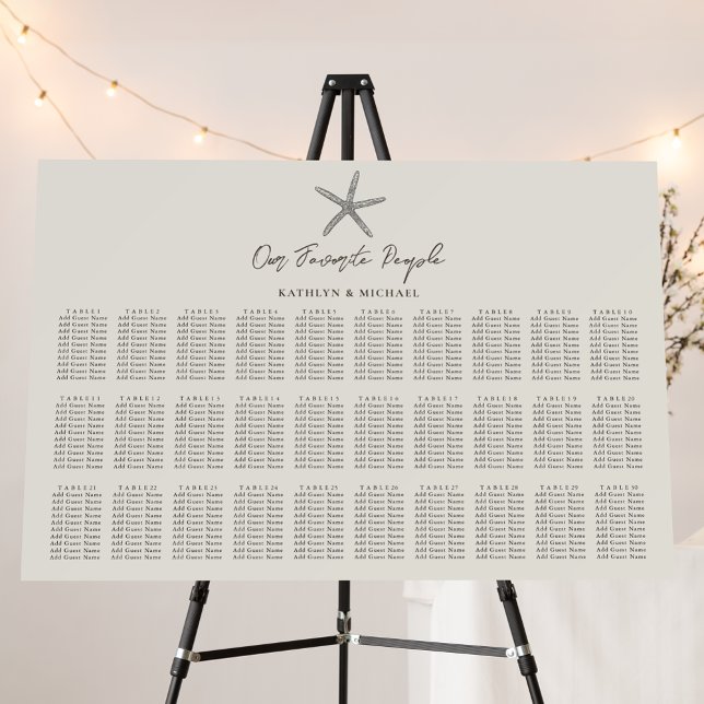 Starfish Beach Wedding 30 Table Seating Charts Foam Board (Creator Uploaded)