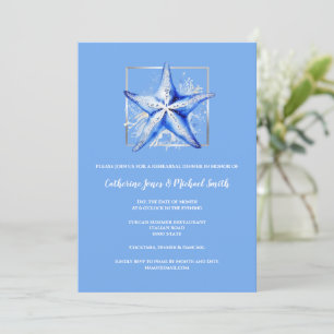 Starfish beach wedding blue white silver dinner invitation