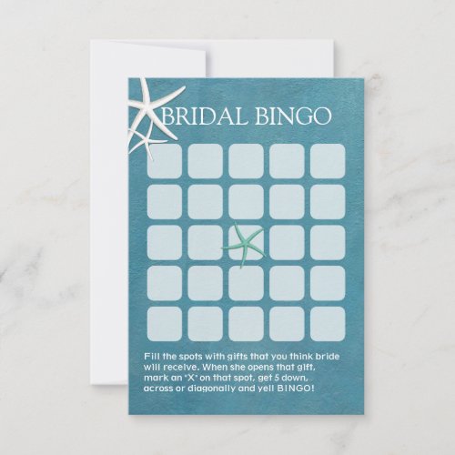 Starfish Beach Wedding Bridal Shower Bingo Cards