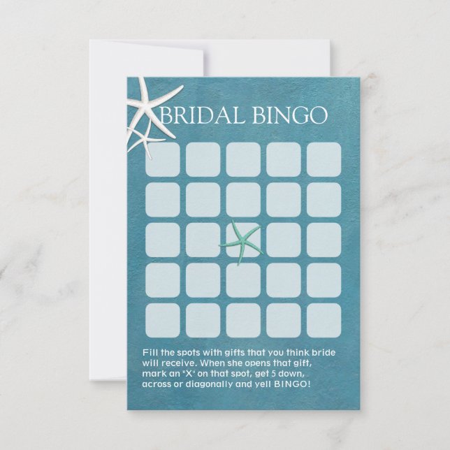Starfish Beach Wedding Bridal Shower Bingo Cards (Front)
