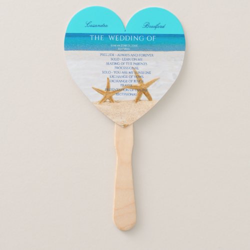  Starfish Beach Wedding ceremony program  Hand Fan