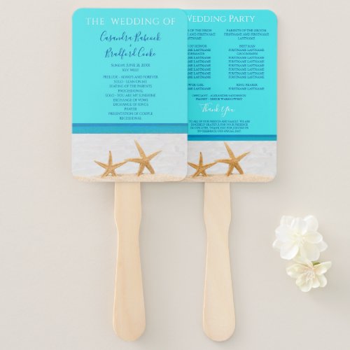  Starfish Beach Wedding ceremony program  Hand Fan