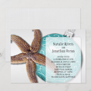 Starfish Beach Wedding Christmas Time Invitation