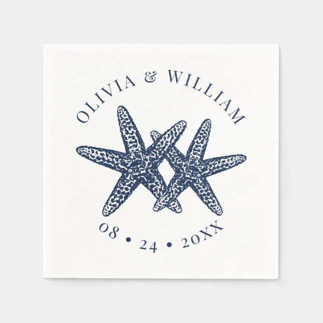 Starfish Beach Wedding Coastal Navy Blue  Napkins (Front)