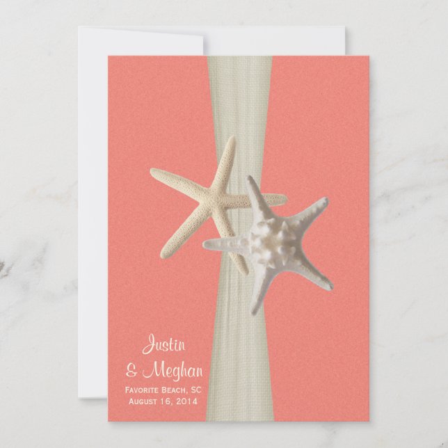 Starfish Beach Wedding Coral Shell Invitation (Front)