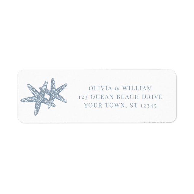 Starfish Beach Wedding Dusty Blue Return Address Label (Front)