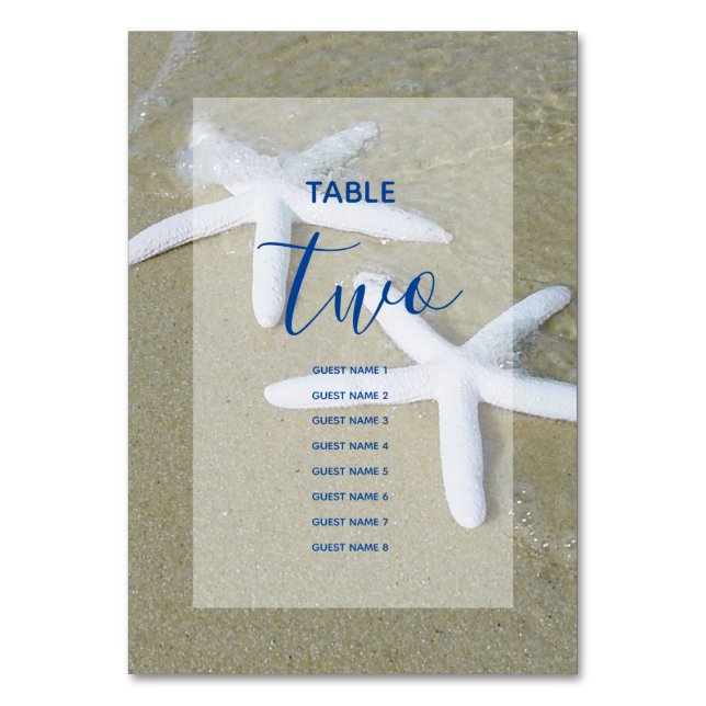 Starfish Beach Wedding Guest Names Table Number (Front)