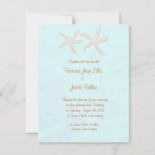 starfish beach wedding invitation - pale blue