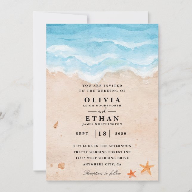 Starfish beach wedding invitations (Front)