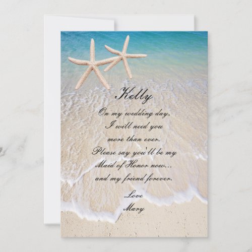 Starfish Beach Wedding Maid Of Honor Card