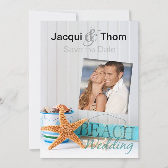 Starfish Beach Wedding Photo Save the Date (Front)