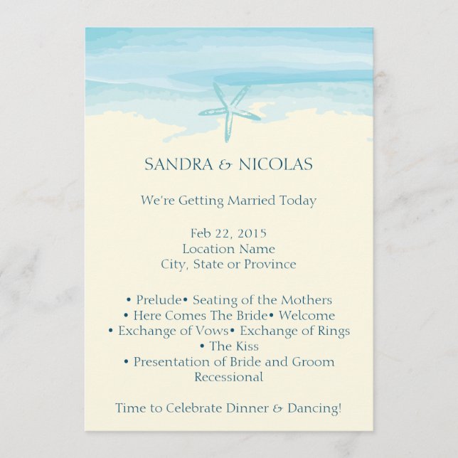 Starfish Beach Wedding Program II (Front)