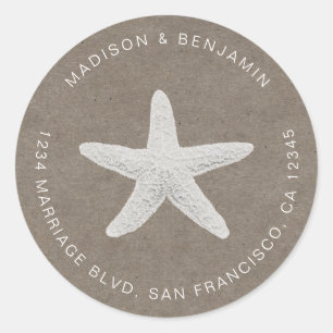 Starfish Beach Wedding Return Address Kraft Classic Round Sticker