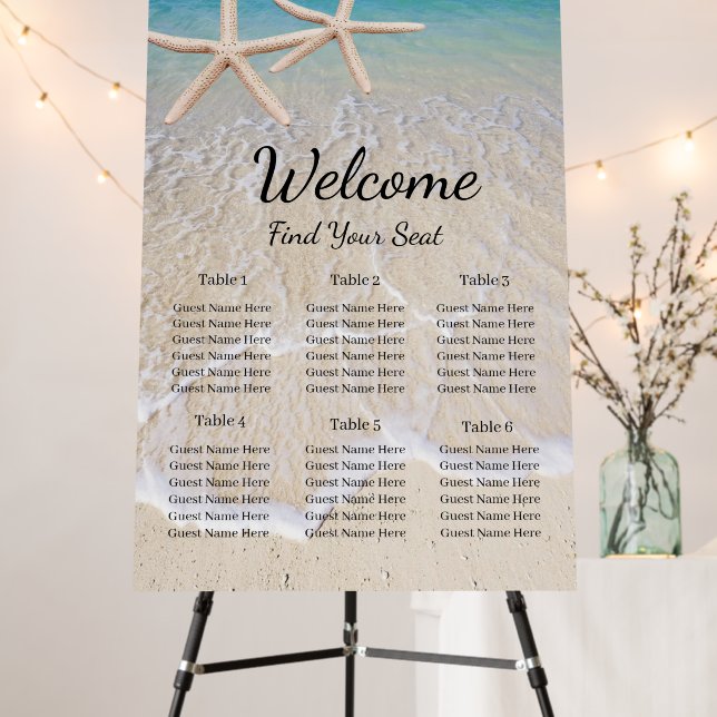 Starfish Beach Wedding Seating Chart Foam Board (In Situ (Stand))