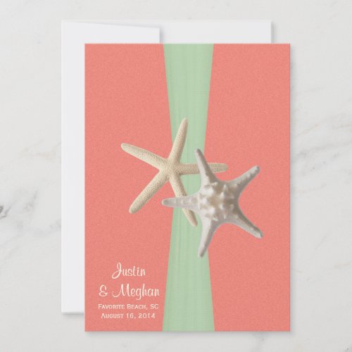 Starfish Beach Wedding Shell Coral Mint Personalized Announcement
