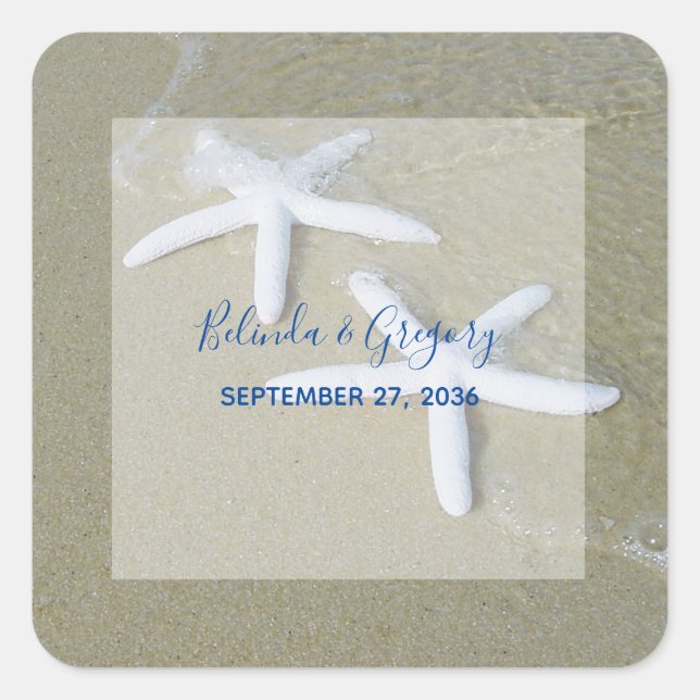 Starfish Beach Wedding Square Sticker (Front)