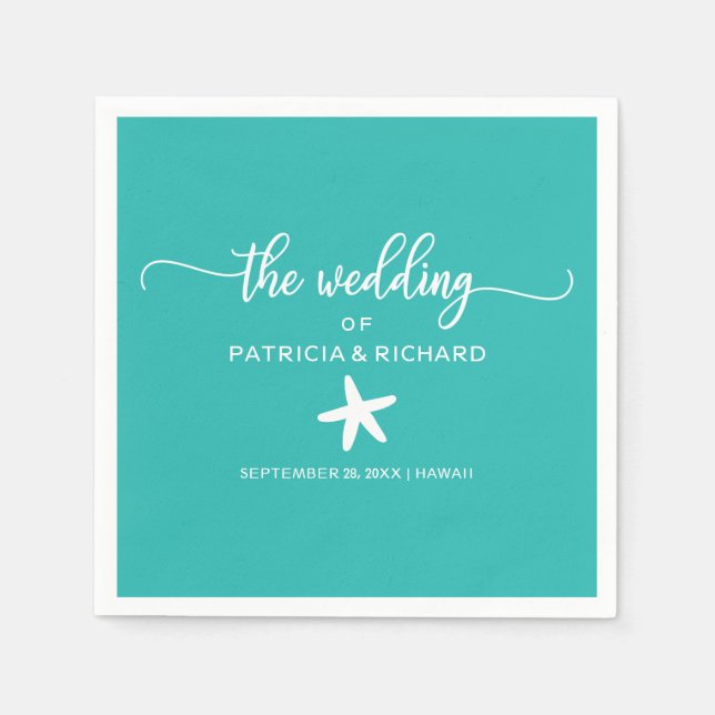 Starfish Beach Wedding Teal Turquoise and White Napkins (Front)