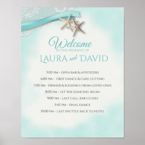 Starfish Beach Wedding Welcome and Timeline Sign