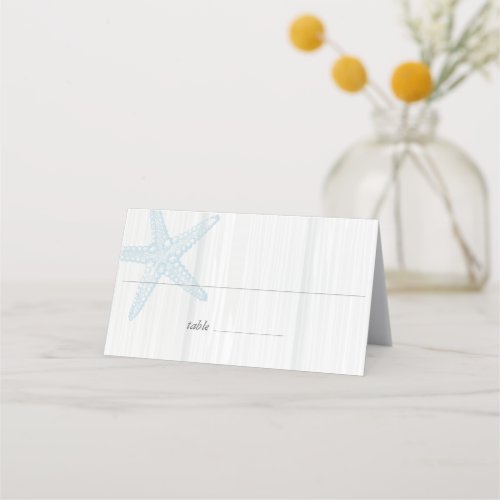 Starfish Beach Wedding Wood Blue Folded Place Card