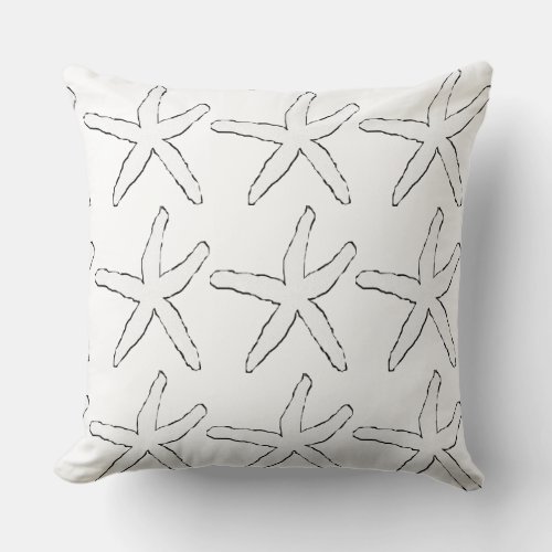 Starfish Black White Patterns Elegant Beach Cotton Throw Pillow