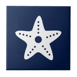 Starfish Blue and White Coastal Ceramic Tile
