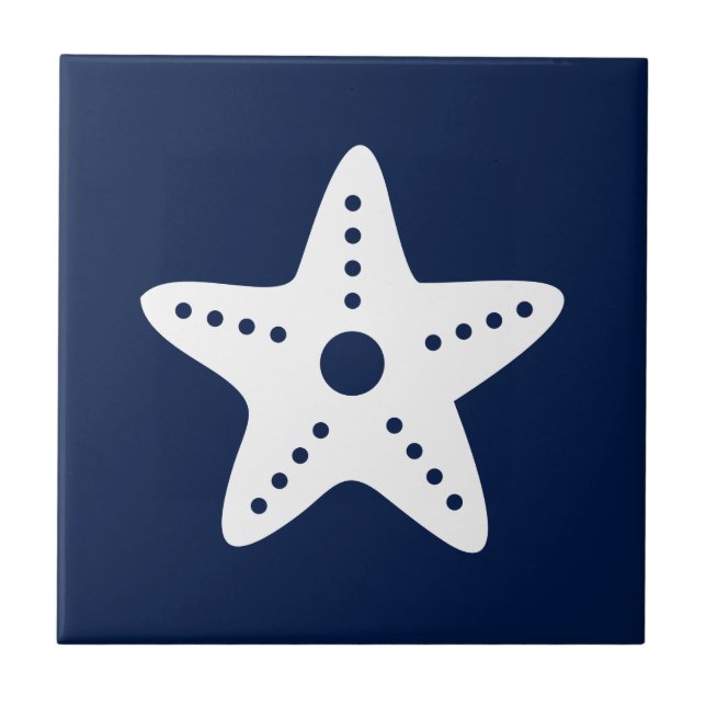 Starfish Blue and White Coastal Ceramic Tile (Front)