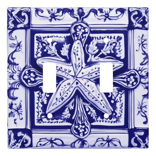 Starfish Blue and White Sea Star Ocean Beach House Light Switch Cover (Front)