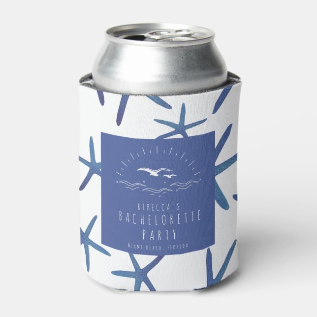 Starfish Blue Beach Bachelorette Party Can Cooler (Can Front)