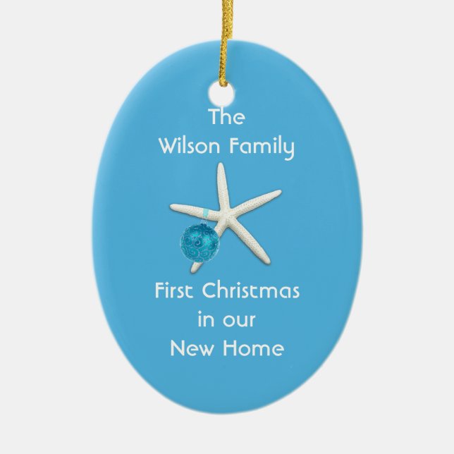 Starfish Blue First Christmas New Home Custom Ceramic Ornament (Front)