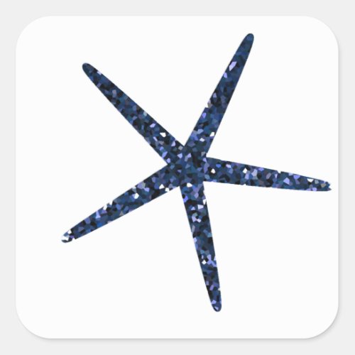Starfish Blue Glitter Sparkle Pattern Celebrations Square Sticker