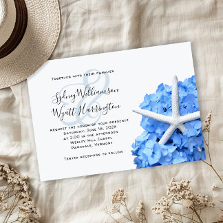Starfish Blue Hydrangea Simple Ceremony Invitation