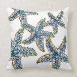 Starfish Blue Rhinestone Stars Costume Jewelry Throw Pillow