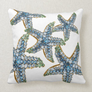 Starfish Blue Rhinestone Stars Costume Jewelry Throw Pillow