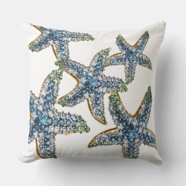 Starfish Blue Rhinestone Stars Costume Jewelry Throw Pillow (Front)