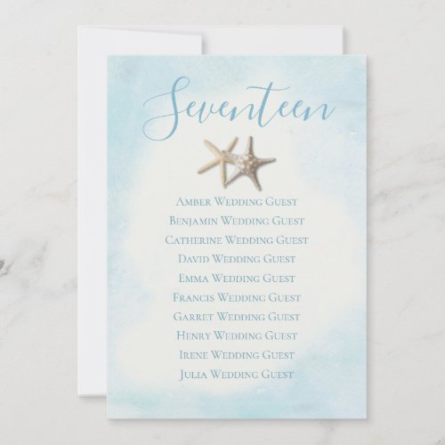 Starfish Blue Table 17 Seating Card