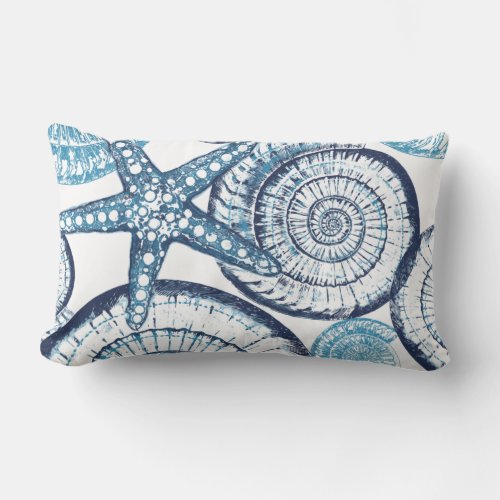 Starfish Blue White Lumbar Pillow