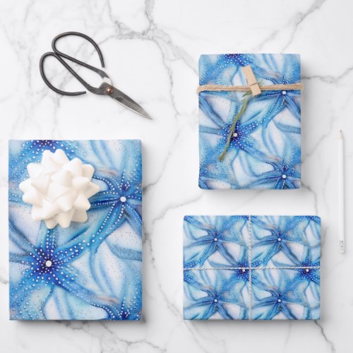 Starfish blue white seamless beach pattern wrapping paper sheets