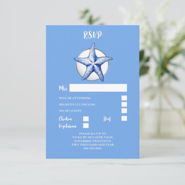Starfish blue white silver wedding response (Standing Front)