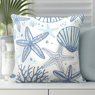 Starfish Blue White Throw Pillow
