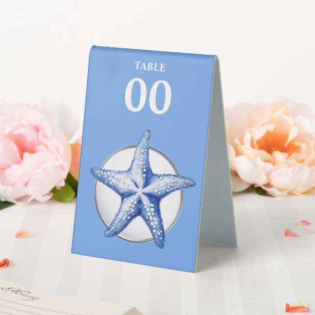 Starfish blue white wedding anniversary luxurious table tent (In SItu (Wedding))