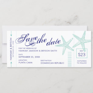 Starfish Boarding Pass Beach Save the Date Card
