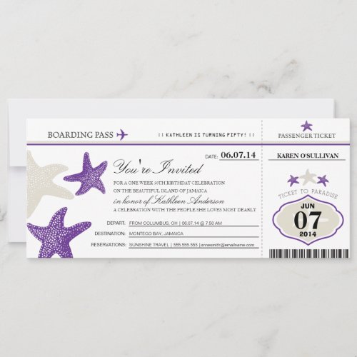 Starfish Boarding Pass Birthday Invitation