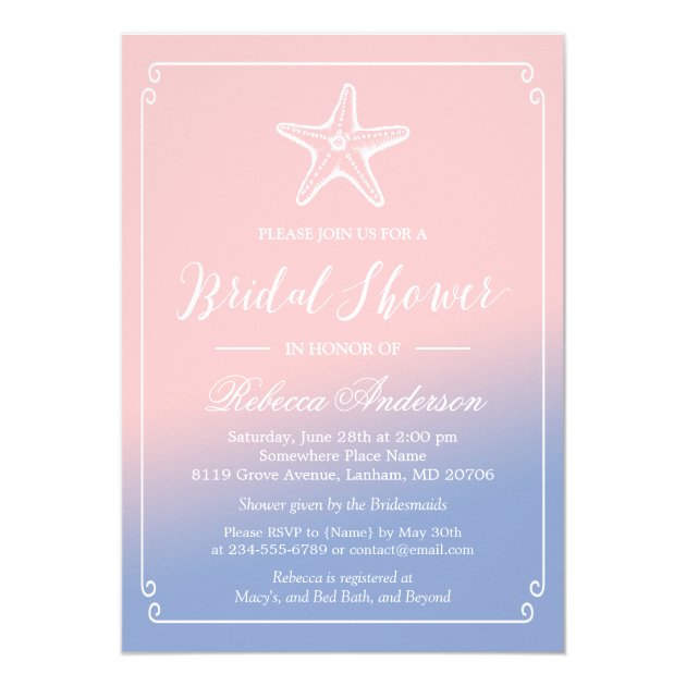 Starfish Bridal Shower | Chic Ombre Pink Blue Invitation