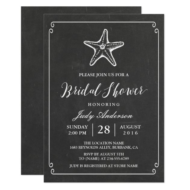 Starfish Bridal Shower | Elegant Chalkboard Look Invitation